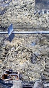 Meanwhile, at the topside of the pond we were ready to lay the overflow pipe. It was a 6